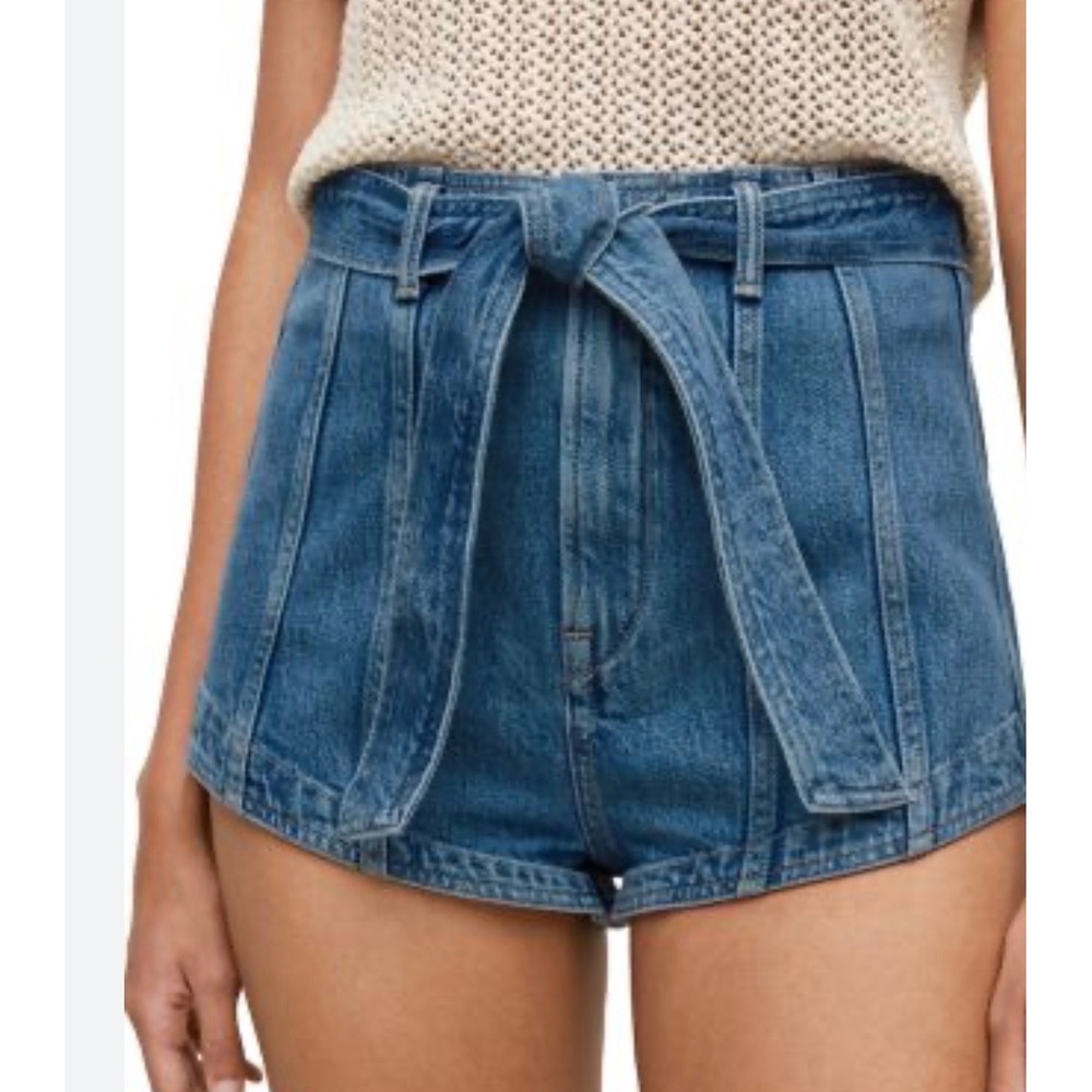 AllSaints Frankie belted denim booty shorts W27 high rise pleated hot pants Y2K